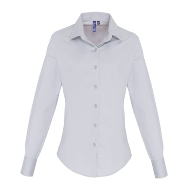 Premier Womens/Ladies Stretch Fit Poplin Long Sleeve Blouse (Silver)