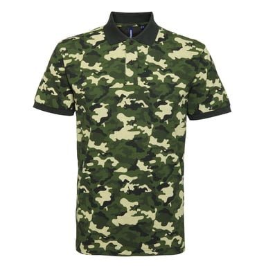 Asquith & Fox Mens Short Sleeve Camo Print Polo Shirt (Camo Green)