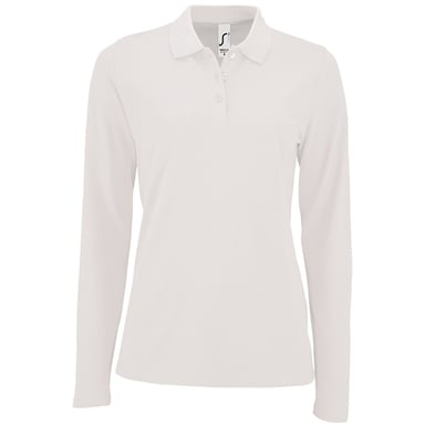 SOLS Womens/Ladies Perfect Long Sleeve Pique Polo Shirt (White)