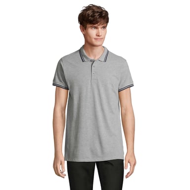 SOLS Mens Pasadena Melange Polo Shirt (Grey Melange/Navy)