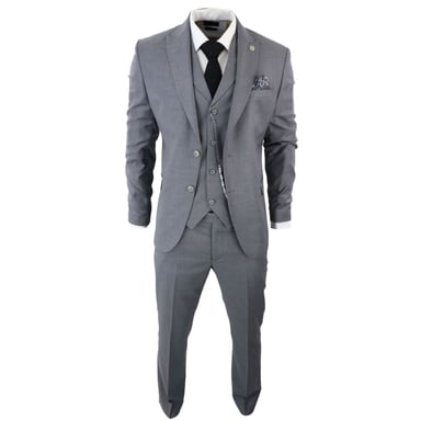 Traje clásico gris liso de 3 piezas para hombre