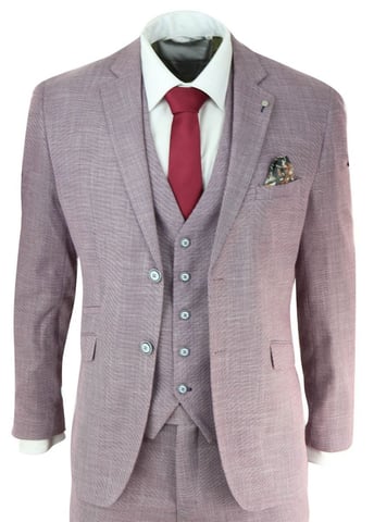 Traje clásico de verano y primavera de lino rosa ruborizado de 3 piezas para hombre