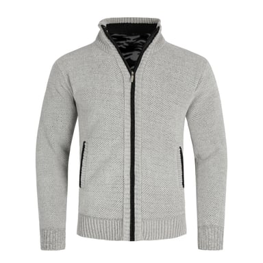 Men's Cardigan with Zip and Stand-Up Collar, Lined Chunky Knit Pullover Light Grey
