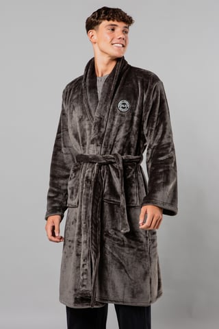 Dark Grey Plush Shawl Collar Dressing Gown