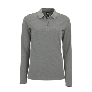 SOLS Womens/Ladies Perfect Long Sleeve Pique Polo Shirt (Grey Marl)