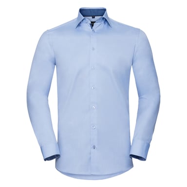 Russell Collection Mens Contrast Herringbone Tailored Long-Sleeved Shirt (Light Blue/Mid Blue/Bright Navy)