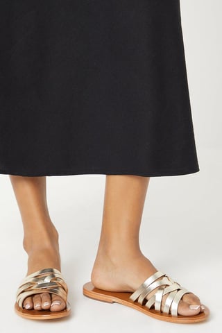 Imogen Leather Lattice Flat Sandals