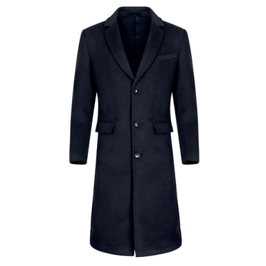 Men's Knee-Length Winter Wool Coat Slim Fit Turn-Down Collar Business Coats Blue