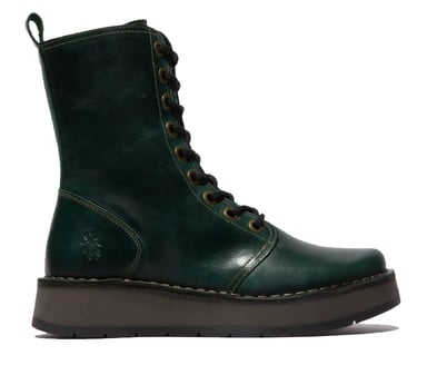 Botas de vestir informales con cordones hasta el tobillo de cuero verde RAMI043 para mujer de Fly London