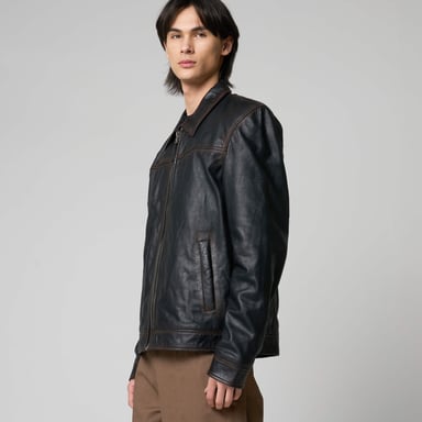 Barneys Originals Washed Leather Harrington