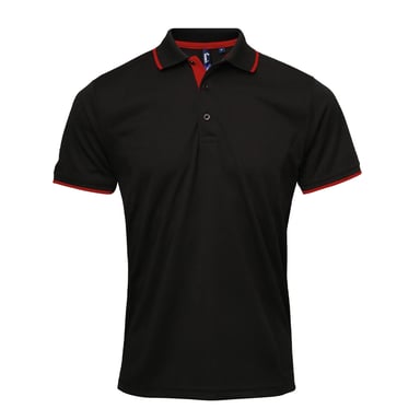 Premier Mens Coolchecker Contrast Pique Polo Shirt (Black/Red)