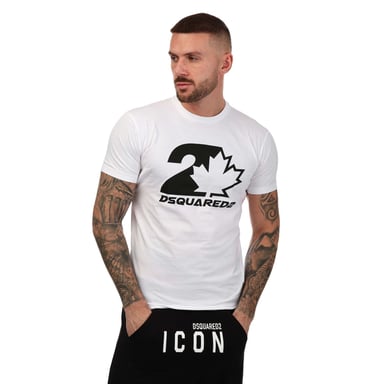 Camiseta de hombre Dsquared2 con logo de hoja de arce en blanco