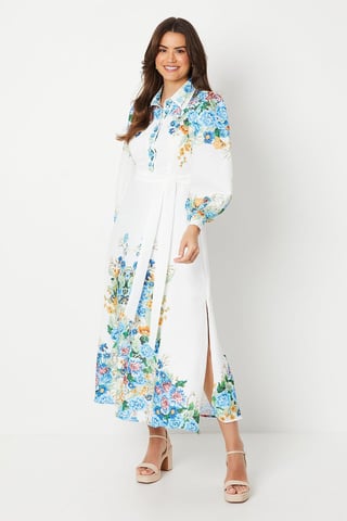 Floral Western Belted Midi Shirt Dress