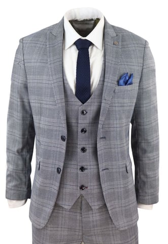Traje clásico de tres piezas con cuadros en gris ojo de pájaro para hombre