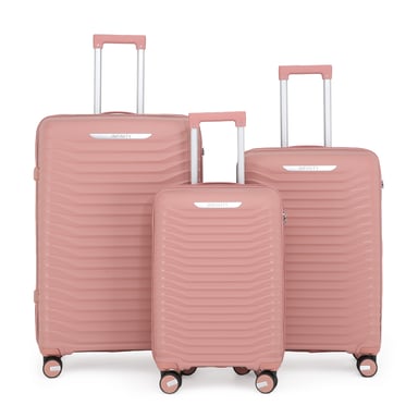Juego de maletas clásicas de color rosa con carcasa rígida y 8 ruedas, maletas de cabina TSA para viajes de vacaciones