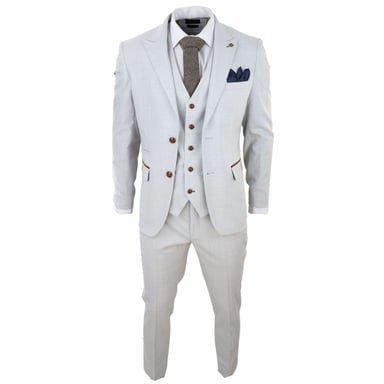 Traje de tweed de tres piezas a cuadros en gris piedra para hombre