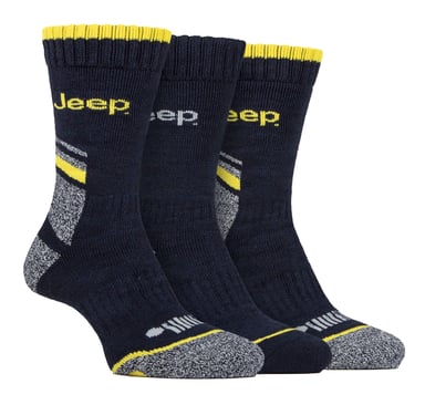 Calcetines de Trabajo para Hombre con Soporte para el Arco | Jeep | Calcetines de Algodón de Alto Rendimiento con Talón y Punta Reforzados - Azul Marino / Gris
