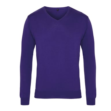 Premier Mens Knitted Cotton Acrylic V Neck Sweatshirt (Purple)