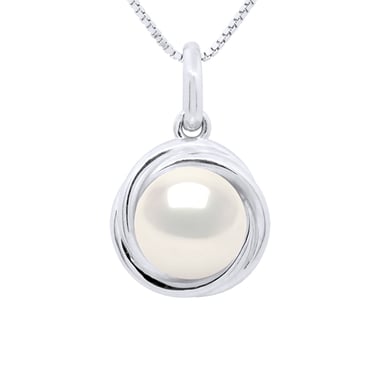 Pendant Double Knot White Gold - Real Cultured Freshwater Pearl Round 10-11 mm