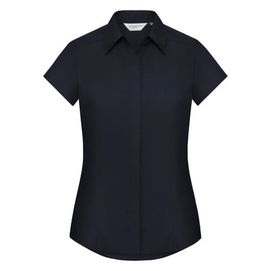 Russell Collection Ladies Cap Sleeve Polycotton Easy Care Fitted Poplin Shirt (French Navy)