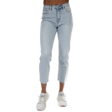 Women's Only Emily High Waist Straight Raw Jeans in Light Blue
