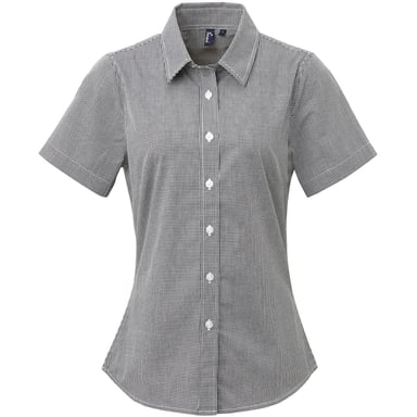 Premier Womens/Ladies Microcheck Short Sleeve Cotton Shirt (Black/White)