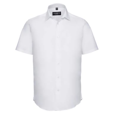Russell Collection Mens Easy-Care Fitted Short-Sleeved Shirt (White)