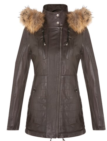 Parka de cuero con capucha y corte ajustado para mujer - Northam