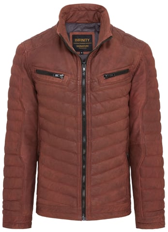 Cazadora bomber de cuero acolchada de color marrón tostado para hombre - Torpoint