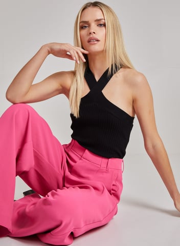 Ribbed Sleeveless Halter Neck Top