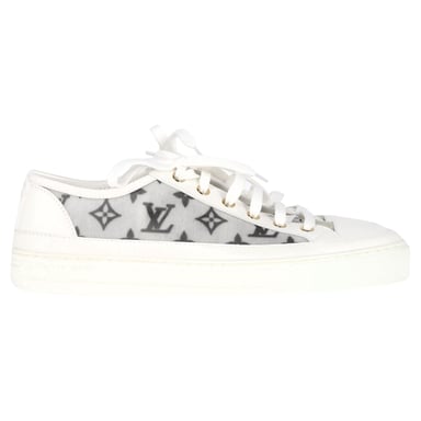Louis Vuitton Monogram Mesh Accent Low-Top Sneakers in White Leather