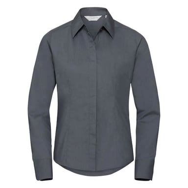 Russell Collection Ladies/Womens Long Sleeve Poly-Cotton Easy Care Fitted Poplin Shirt (Convoy Grey)