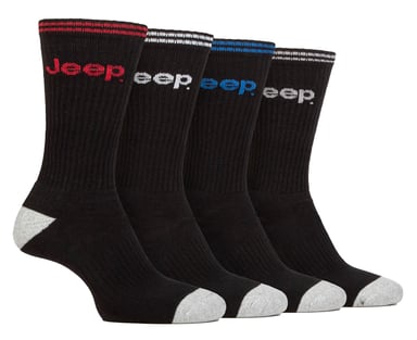 Calcetines Deportivos para Hombre | Jeep | 4 Pack Calcetines de Algodón para Correr con Talón y Puntera Reforzados - Negro