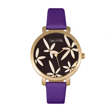 Reloj Sophie & Freda Key West con correa de cuero y cristales Swarovski