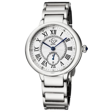 GV2 Rome Reloj de acero inoxidable con esfera plateada y diamantes de cuarzo suizo para mujer