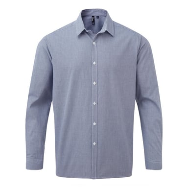 Premier Mens Gingham Long-Sleeved Shirt (Navy/White)