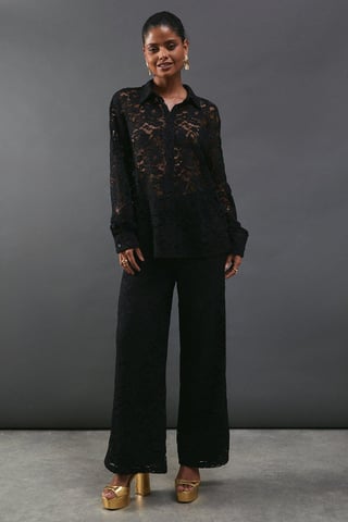 Lace High Waist Straight Leg Trouser