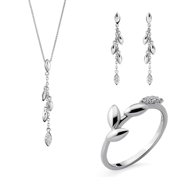 Orphelia 'Loana' Women's 925 Sterling Silver Set: Necklace + Earrings + Ring - Silver SET-7505