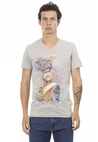Camiseta De Algodon Con Cuello En V Y Estampado Frontal