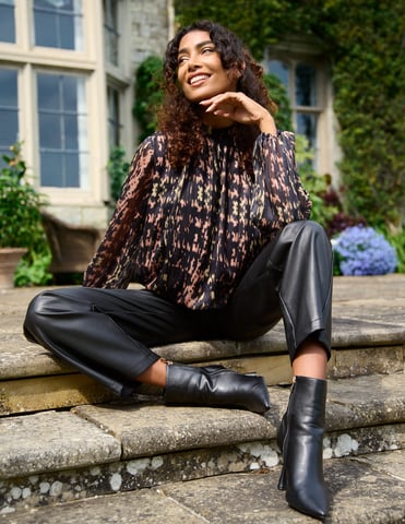 High Neck Abstract Cuff Sleeve Blouse