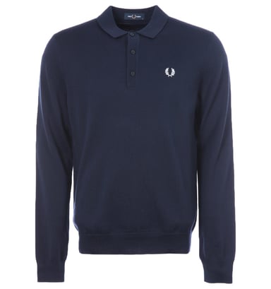 Polo de manga larga de punto clásico para hombre Fred Perry en azul marino