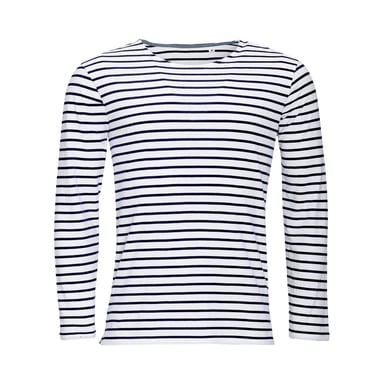 SOLS Mens Marine Long Sleeve Stripe T-Shirt (White/Navy)