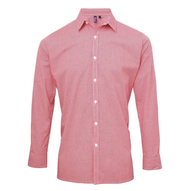 Premier Mens Gingham Long-Sleeved Shirt (Red/White)