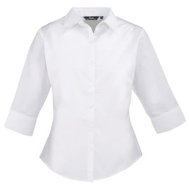 Premier 3/4 Sleeve Poplin Blouse / Plain Work Shirt (White)