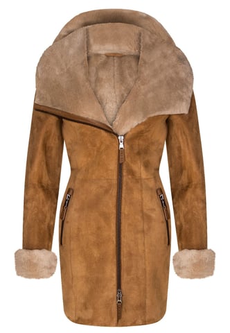 Abrigo con capucha de piel de oveja merino para mujer - Antioch