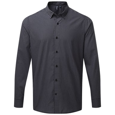 Premier Mens Maxton Checked Long-Sleeved Shirt (Steel/Black)