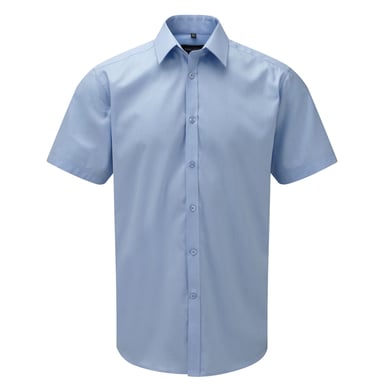 Russell Collection Mens Herringbone Short-Sleeved Shirt (Light Blue)