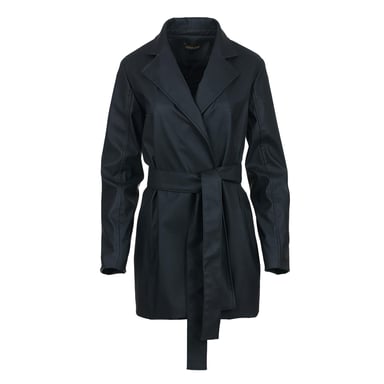 Chaqueta de piel sintética negra con cinturón