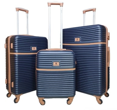 Conjunto de maletas rígidas de color azul marino con 4 ruedas