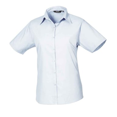 Premier Womens/Ladies Poplin Short-Sleeved Blouse (Light Blue)